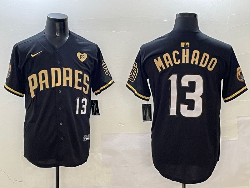 Men San Diego Padres #13 Machado Black Gold Fashion 2025 Nike MLB Jersey style 5->san diego padres->MLB Jersey